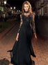 A Line Scoop Long Sleeves Black Appliques Tulle Prom Dress LBQ2883